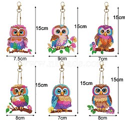 DIY Diamond Painting Pendant Decoration Kits, with Resin Rhinestones, Diamond Sticky Pen, Tray Plate and Glue Clay, Owl, 150x70~90mm, 6pcs/set(PW-WG99385-03)