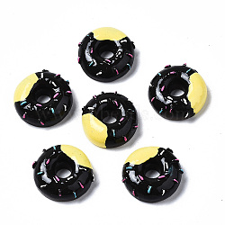 Spray Painted Resin Cabochons, Donut, Black, 21.5~22.5x22~23x8.5mm(CRES-Q215-001A)
