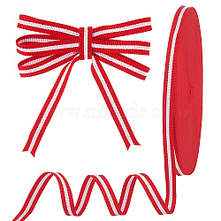 Polyester Stripe Ribbons, Garment Accessories, White, Red, 3/8 inch(10mm)(OCOR-WH0045-12A)