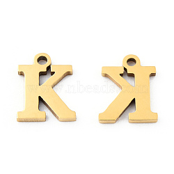 201 Stainless Steel Charms, Alphabet, Letter.K, 9x7x1mm, Hole: 1mm(STAS-N091-176K-LG)