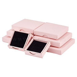 GOMAKERER 8Pcs 4 Styles Paper Jewelry Storage Gift Case, Grid Textured Box with Sponge Inside, Misty Rose, 5.2~9x5.2~9x1.6~1.7cm, 2pcs/style(CON-GO0001-02)