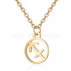 201 Stainless Steel Pendants Necklaces, Flat Round with Constellations, Sagittarius, 16.3 inch(40cm)x1mm(NJEW-S063-TN506-9)