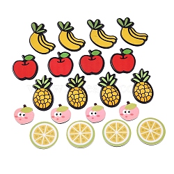 Plastic Cabochons, Pineapple, Banana, Lemon, Apple, Peach, Mixed Color, 17.5~34.5x17~23x2~2.5mm, 20pcs/set(KY-X0008-09)