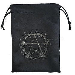 Velvet Pentagram Print Storage Pouches, Drawstring Bag, Rectangle, Black, 18x13cm(PW-WG67651-01)