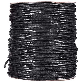 Waxed Cotton Thread Cords, Black, 2mm, about 100yards/roll