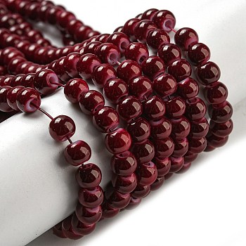 Painted Glass Bead Strands, Baking Paint, Round, Dark Red, 6mm, Hole: 1.3~1.6mm, about 133pcs/strand, 31.4 inch