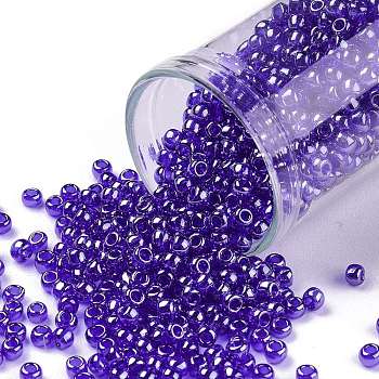 TOHO Round Seed Beads, Japanese Seed Beads, (116) Transparent Luster Cobalt, 8/0, 3mm, Hole: 1mm, about 222pcs/bottle, 10g/bottle
