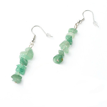 Natural Green Aventurine Chip Beads Dangle Earrings, Brass Jewelry for Girl Women, Platinum, 53.5~54.5mm, Pin: 0.5mm