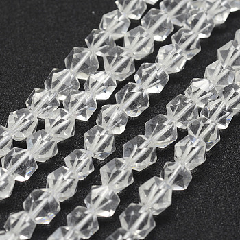 Natural Quartz Crystal Beads Strands, Rock Crystal, Star Cut Round Beads, Faceted, 5.5~6mm, Hole: 1mm, about 63~68pcs/strand, 15.3~15.5 inch(39~39.5cm)