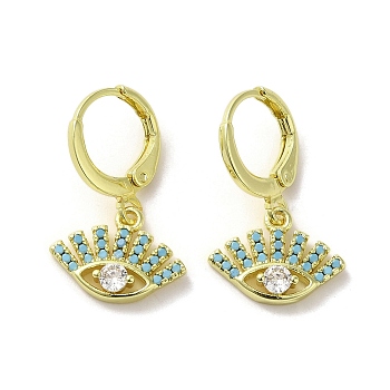 Eye Real 18K Gold Plated Brass Dangle Leverback Earrings, with Glass and Cubic Zirconia, Turquoise, 23x14.5mm