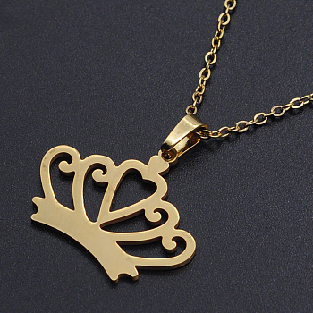 201 Stainless Steel Pendants Necklaces, with Cable Chains and Lobster Claw Clasps, Crown, Golden, 17.71 inch(45cm), 1.5mm