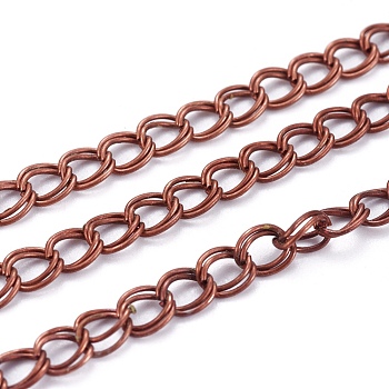 Iron Double Link Chains, Unwelded, Red Copper Color, with Spool, link: 5mm wide, 6mm long, 0.7mm thick, about 328.08 Feet(100m)/roll