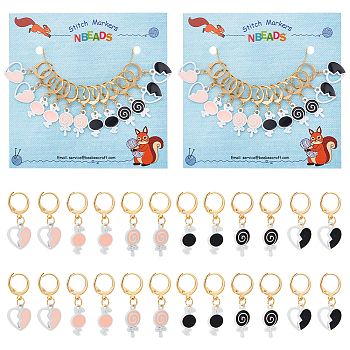 Alloy Ename Heart & Lollipop & Rabbit Pendant Locking Stitch Markers, 304 Stainless Steel Clasp Stitch Marker, Mixed Color, 3~3.3cm, 6 style, 2pcs/style, 12pcs/set
