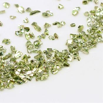 Piezo Glass Beads, No Hole Beads, Chip, Green Yellow, 1~1.5x1~1.5mm, about 440~450g/bag