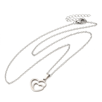 306 Stainless Steel Pendant Necklace for Women, Heart, 17.72 inch(45cm), pendants: 15.5x13.5mm.