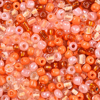Opaque & Transparent Inside Colours Glass Seed Beads, Round Hole, Round, Mixed Color, Dark Orange, 4mm, Hole: 1.4~1.5mm