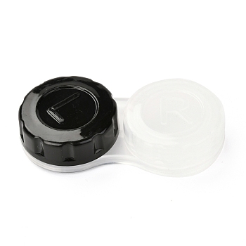 PP Plastic Contact Lens Case for Girl, Two Tone, Black, 27.5x56x12mm, Inner Diameter: 20.5mm