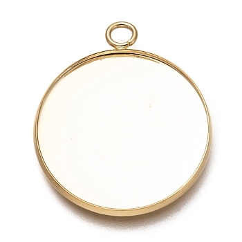 304 Stainless Steel Pendant Cabochon Settings, Plain Edge Bezel Cups, Flat Round, Real 18K Gold Plated, Tray: 25mm, 31.5x27x2mm, Hole: 3mm