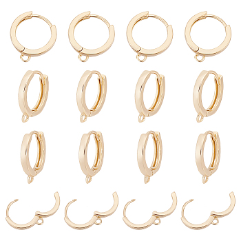 ARRICRAFT 8 Pairs Brass Hoop Earring Findings, with Horizontal Loops, Golden, 15.5x13.5x2mm, Hole: 1.5mm, Pin: 0.8mm