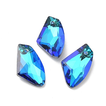 Electroplated Glass Pendants, Back Plated, Faceted, Polygon, Royal Blue, 19x11x5mm, Hole: 1.2mm