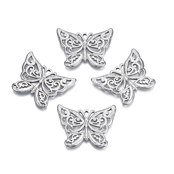 201 Stainless Steel Pendants, Butterfly, Stainless Steel Color, 24x30x2mm, Hole: 1.8mm