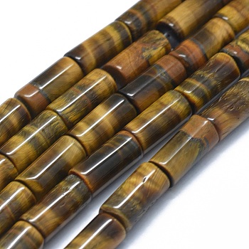 Natural Tiger Eye Beads Strands, Column, 15~17x7.5~8mm, Hole: 1.2mm, about 24~25pcs/strand, 14.7~15.5 inch(37.5~39.5cm)