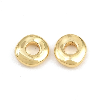 Brass European Beads, Irregular Flat Round, Large Hole Beads, Rack Plating, Long-Lasting Plated, Lead Free & Cadmium Free, Real 18K Gold Plated, 11x10x4mm, Hole: 4.2mm