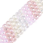 Electroplate Imitation Jade & Opaque & Transparent Glass Beads Strands, Mixed Styles Beads, Round, AB Color Plated, Faceted, Pearl Pink, 7.5~8x7mm, Hole: 1~1.5mm, about 48~50pcs/strand, 13.19~14.17(33.5~36cm)(EGLA-Q135-8MM-A01)