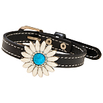 Leather Cord Bracelets, Alloy Daisy Jewelry for Women, Black, 11-1/8x1/2x1/8 inch(28.2x1.15x0.3cm)(BJEW-CL0001-44A)