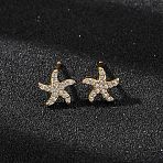 Brass Micro Pave Cubic Zirconia Stud Earrings for Women, Starfish, Real 18K Gold Plated, 9x9mm(EJEW-F418-20G)