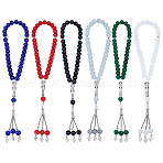6Pcs 6 Colors Prayer Rosary Bracelets, Glass Round Beads Charm Bracelets, with Alloy Finding, Mixed Color, Inner Diameter: 3-3/4 inch(9.6cm), 1pc/color(BJEW-PH0004-61)