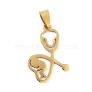 201 Stainless Steel Pendants, Stethoscope, Golden, 30x21.5x1.5mm, Hole: 8x4mm(STAS-D190-09G)