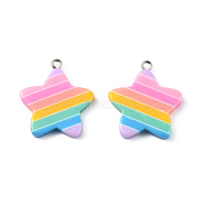 Rainbow Star Resin Pendants, with Platinum Plated Iron Peg Bails, Colorful, 28.5x26x4mm, Hole: 2mm(CRES-O003-01)