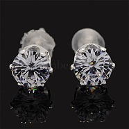 Trendy Women's CZ Earrings Cubic Zirconia Flat Round Stud Earrings, with Original Color Stainless Steel Findings and Plastic Ear Nuts, Clear, 6x5mm, Pin: 0.5mm, 10pairs/box(EJEW-L038-C-04)