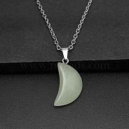 Moon Natural Green Aventurine Pendant Necklaces, with Platinum Alloy Cable Chains, 19.69 inch(50cm)(AK5365-11)