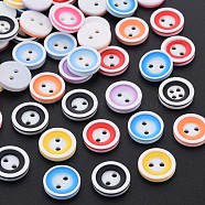 2-Hole Resin Buttons, Flat Round, Mixed Color, 13x2.5mm, Hole: 1.6mm(BUTT-N018-057)