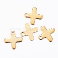 Ion Plating(IP) 304 Stainless Steel Tiny Cross Charms, Greek Cross, Golden, 12x12x0.8mm, Hole: 1.5mm(STAS-H392-02G)