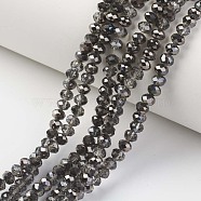 Electroplate Transparent Glass Beads Strands, Half Black Plated, Faceted, Rondelle, Black, 4x3mm, Hole: 0.4mm, about 123~127pcs/strand, 16.5~16.9 inch(42~43cm)(EGLA-A034-T4mm-P17)