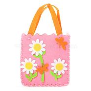 Non Woven Fabric Embroidery Needle Felt Sewing Craft of Pretty Bag Kids, Felt Craft Sewing Handmade Gift for Child Meet Best, Floret, Pink, 14x13x3.5cm(DIY-H140-12)