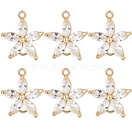8Pcs Brass Pave Clear Cubic Zirconia Connector Charms, Nickel Free, Flower Links, Real 18K Gold Plated, 15.5x14x4mm, Hole: 1.2mm(ZIRC-BBC0002-25)