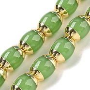 Glass Beads, with Golden Tone Brass Ends, Oval, Green, 8x6mm, Hole: 1.2mm, about 50pcs/strand, 15.94 inch(40.5cm)(GLAA-M045-02G)