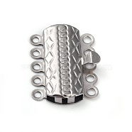 304 Stainless Steel Box Clasps, Multi-Strand Clasps, 5-Strands, 10-Holes, Rectangle with Flower, Stainless Steel Color, 19.5x14x3mm, Hole: 1.4mm(STAS-H151-17P)