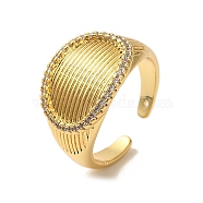 Brass Micro Pave Cubic Zirconia Open Cuff Rings for Women, Long-Lasting Plated, Cadmium Free & Lead Free, Real 18K Gold Plated, Oval, 14mm(RJEW-G325-01C-G)