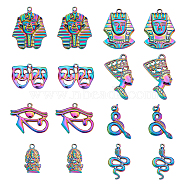 CHGCRAFT 16Pcs 8 Style Plated Alloy Pendants, Cadmium Free & Lead Free, for Religion, Snake & Drama Mask & Pharaoh, Rainbow Color, 22.5~39x14~31x2~8mm, Hole: 1.8~2.5mm, 2pcs/style(FIND-CA0005-90)