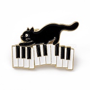 Cartoon Cat Enamel Pin, Light Gold Alloy Music Theme Brooch for Backpack Clothes, Cat Pattern, 22x30x2mm, Pin: 1.3mm(JEWB-A005-26-02)