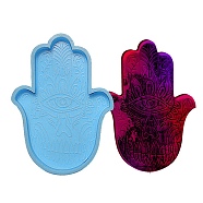 DIY Hamsa Hand with Evil Eye Cup Mat Silicone Molds, Resin Casting Molds, Light Blue, 129x94x10mm(DIY-E069-01B)