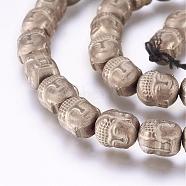 Electroplate Non-magnetic Synthetic Hematite Bead Strands, Buddha, Frosted, Antique Bronze Plated, 10x8.5x8mm, Hole: 1mm, about 40pcs/strand, 15.3 inch(G-P277-10G)