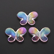 Transparent Acrylic Cabochons, Rainbow Color Plated, Butterfly, Pink, 21.5x29x6mm, Hole: 2mm(TACR-N006-50-B02)
