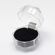 Transparent Plastic Ring Boxes, Jewelry Box, Black, 3.8x3.8x3.8cm(OBOX-R001-04B)