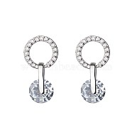 Brass Stud Earrings, Ring with Crystal Rhinestone, Platinum, 18.5x9.5x2mm, Pin: 0.9mm(EJEW-BB63577-A)